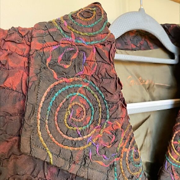 RARE FIND - VINTAGE Anna Carlson Crushed Silk Jacket Rainbow Stitching Small - Picture 4 of 7